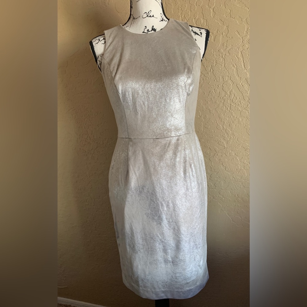Lauren Ralph Lauren Shimmery Taupe Suede Fitted Dress